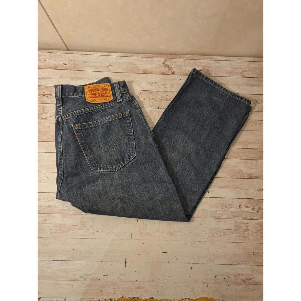 Levis 505 Mens Regular Fit Straight Leg Denim Blue Jeans Size 33x30